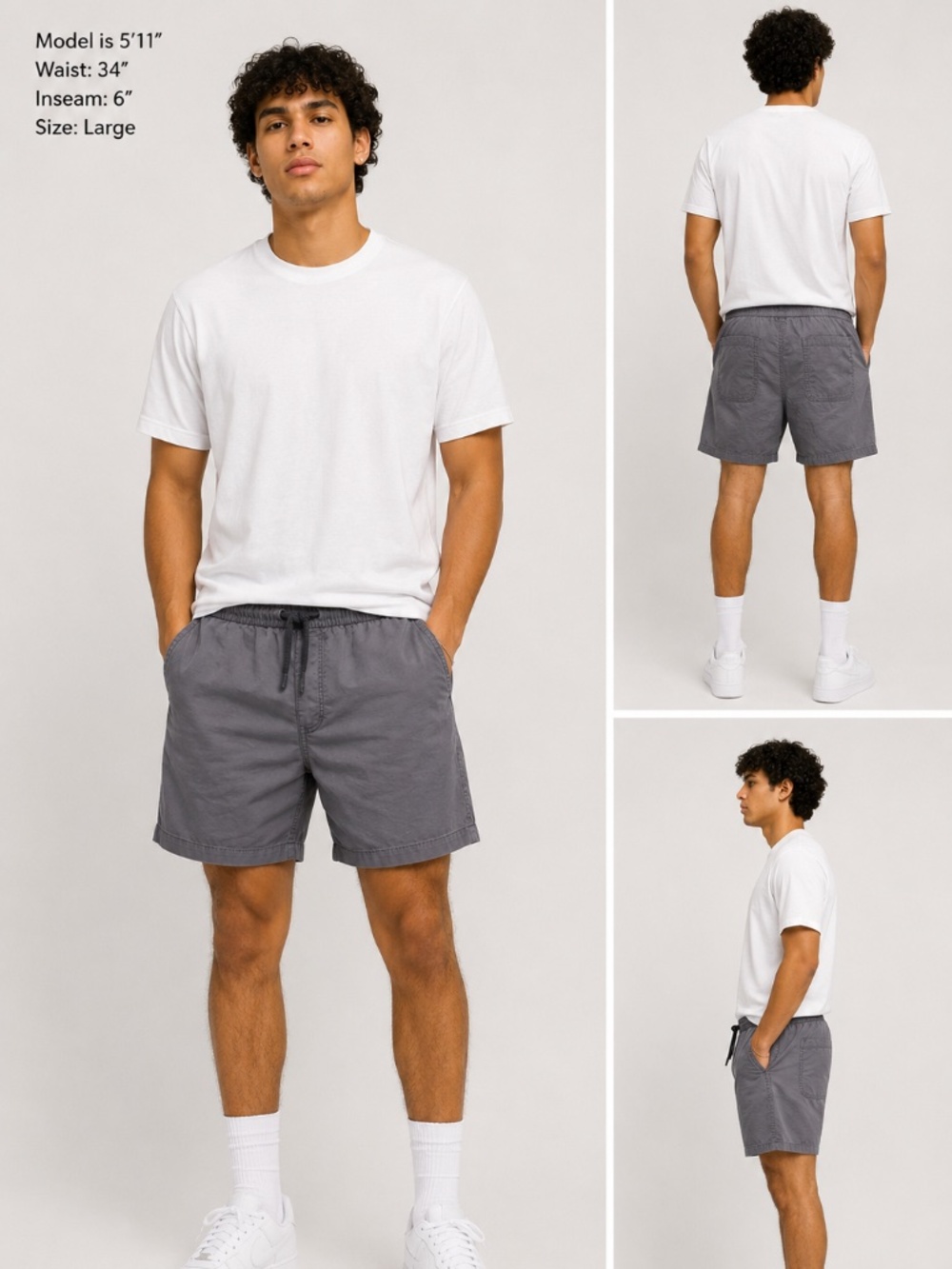 Urban Outfitters Men's Gray Chino Shorts L 6" Inseam Elastic Waist  With Pockets